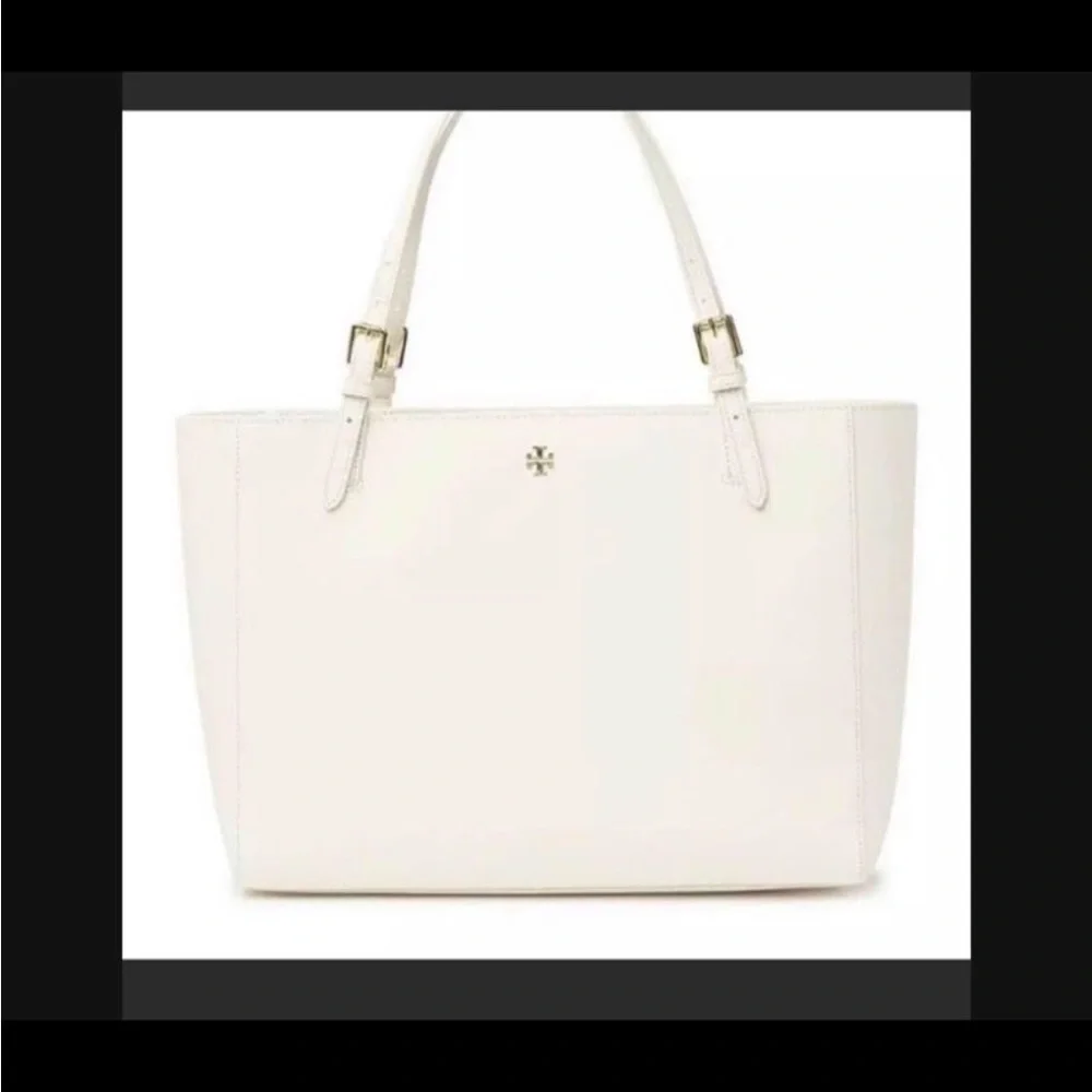 Tory Burch Emerson Buckle Tote Handbag Purse NWT IVORY SAFFIANO LEATHER